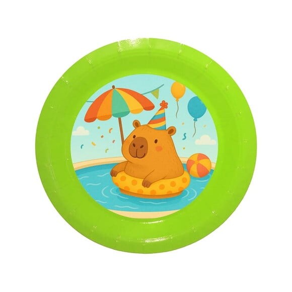 Prato de Papel Personalizado Capivara Pool Party