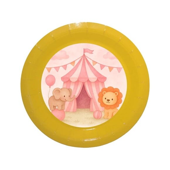 Prato de Papel Personalizado Circo Rosa Aquarela