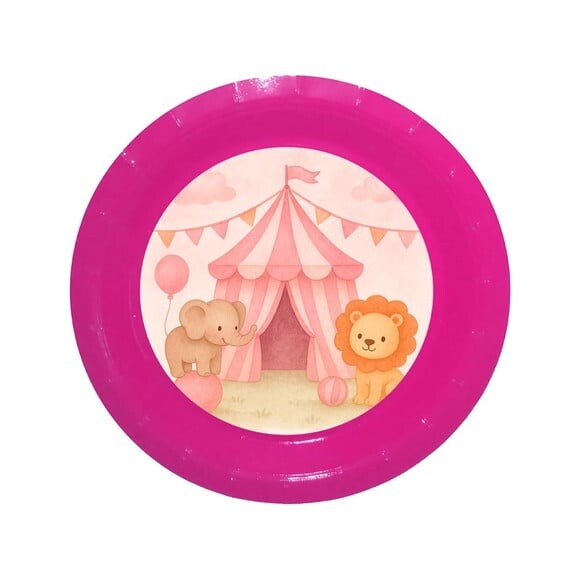 Prato de Papel Personalizado Circo Rosa Aquarela