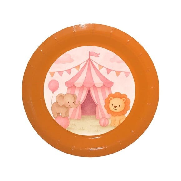 Prato de Papel Personalizado Circo Rosa Aquarela