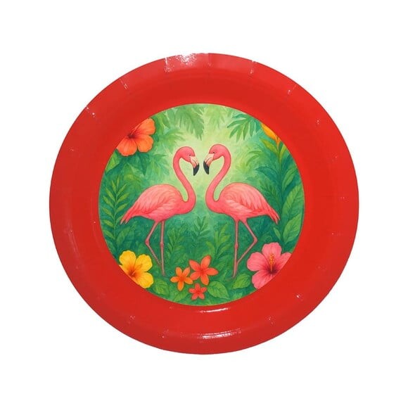 Prato de Papel Personalizado Flamingo Aquarela