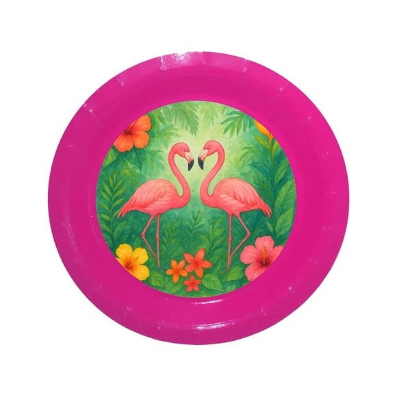 Prato de Papel Personalizado Flamingo Aquarela