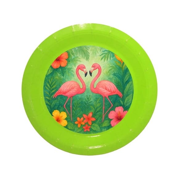 Prato de Papel Personalizado Flamingo Aquarela