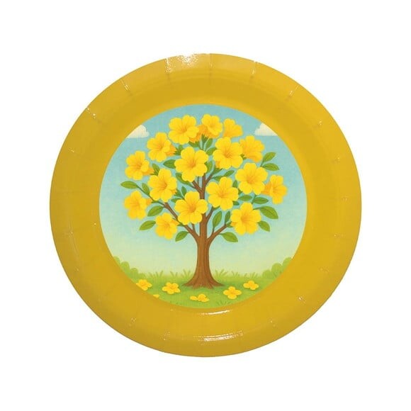 Prato de Papel Personalizado Flor de Ipê Amarela