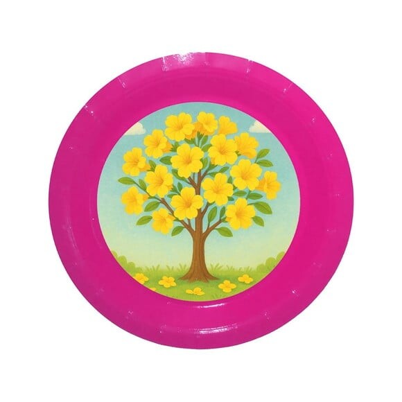 Prato de Papel Personalizado Flor de Ipê Amarela