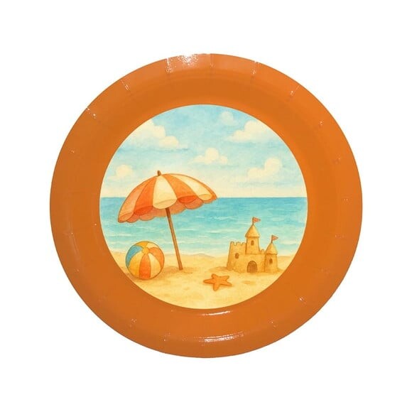 Prato de Papel Personalizado Mar e Praia Aquarela
