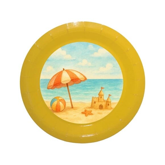 Prato de Papel Personalizado Mar e Praia Aquarela