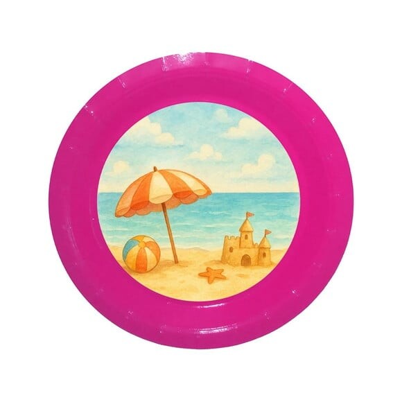 Prato de Papel Personalizado Mar e Praia Aquarela