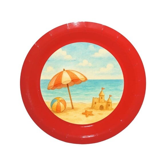 Prato de Papel Personalizado Mar e Praia Aquarela