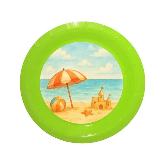 Prato de Papel Personalizado Mar e Praia Aquarela