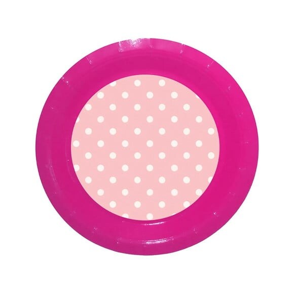 Prato de Papel Personalizado Poá Rosa Bebê
