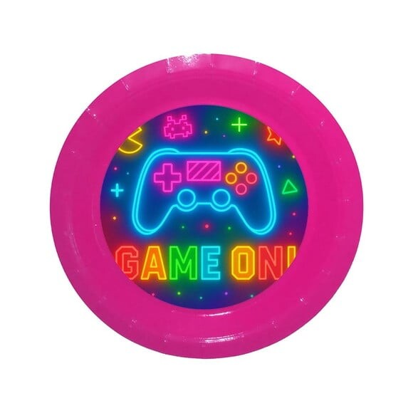 Prato de Papel Personalizado Video Game Neon