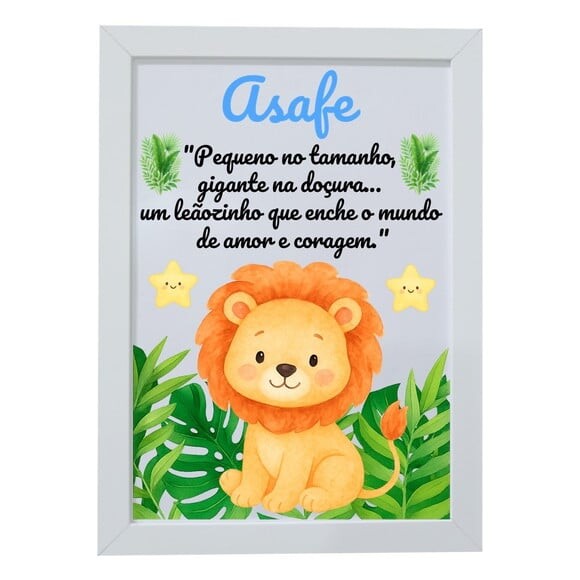 Quadro Infantil Decorativo Leão Baby Nome Asafe
