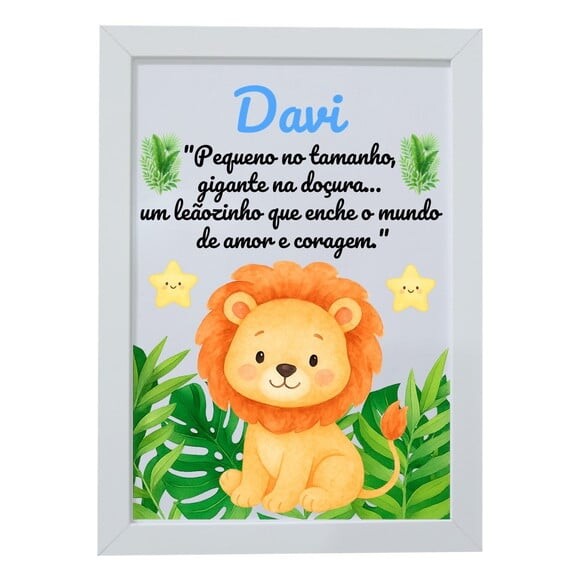 Quadro Infantil Decorativo Leão Baby Nome Davi