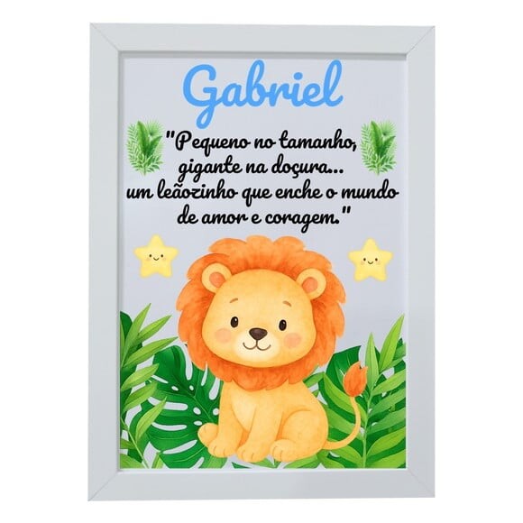 Quadro Infantil Decorativo Leão Baby Nome Gabriel