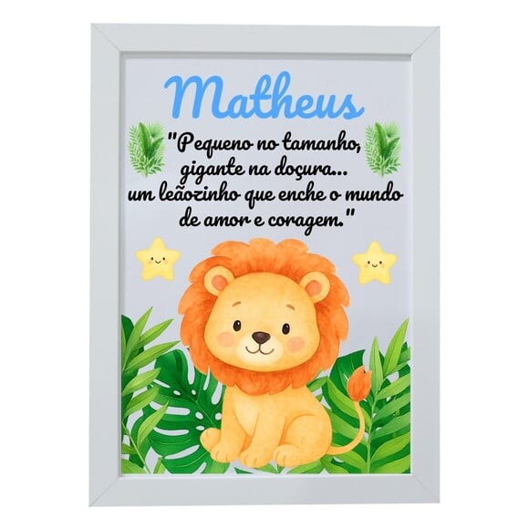 Quadro Infantil Decorativo Leão Baby Nome Matheus