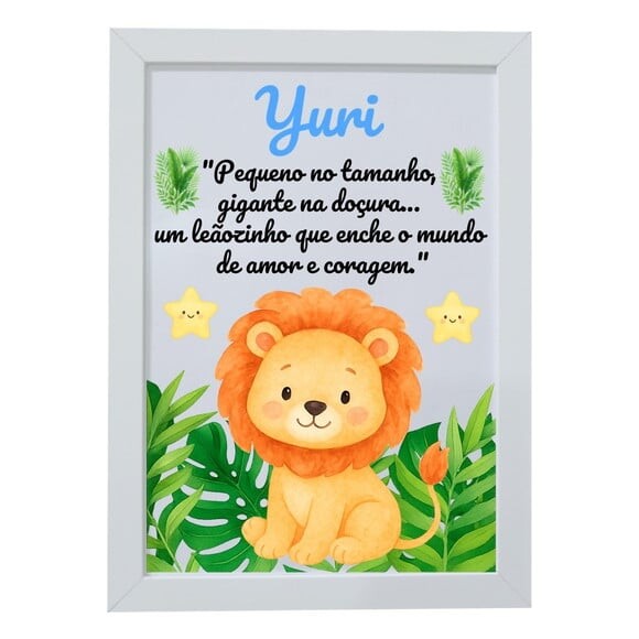 Quadro Infantil Decorativo Leão Baby Nome Yuri