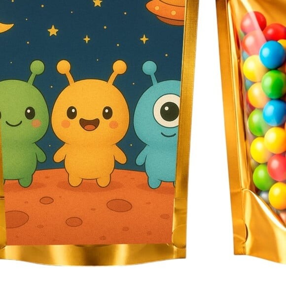 Saco Festa Metalizado Dourado 13x20 Alienígenas Fofos