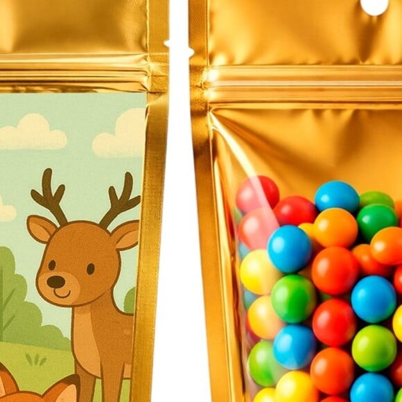 Saco Festa Metalizado Dourado 13x20 Animais da Floresta