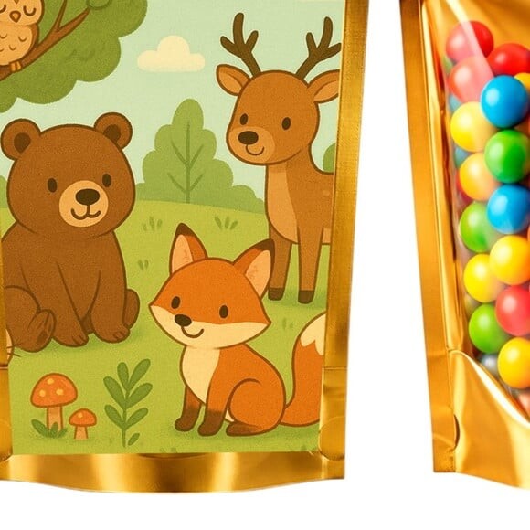 Saco Festa Metalizado Dourado 13x20 Animais da Floresta