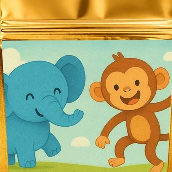 Saco Festa Metalizado Dourado 13x20 Animais Divertidos