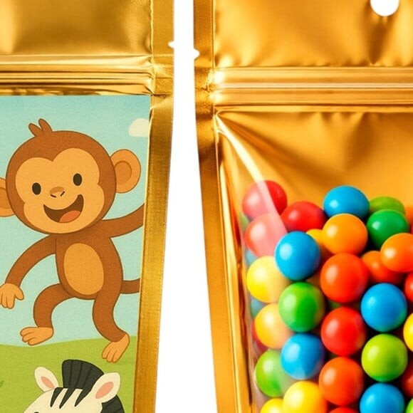 Saco Festa Metalizado Dourado 13x20 Animais Divertidos