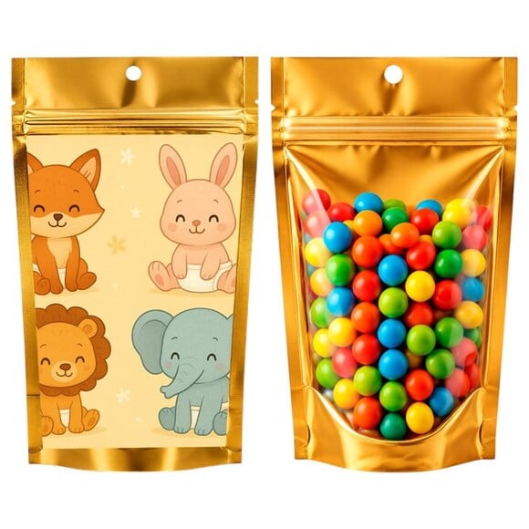 Saco Festa Metalizado Dourado 13x20 Animais Fofinhos Baby