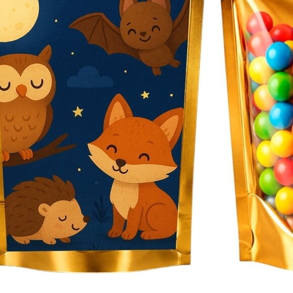 Saco Festa Metalizado Dourado 13x20 Animais Noturnos