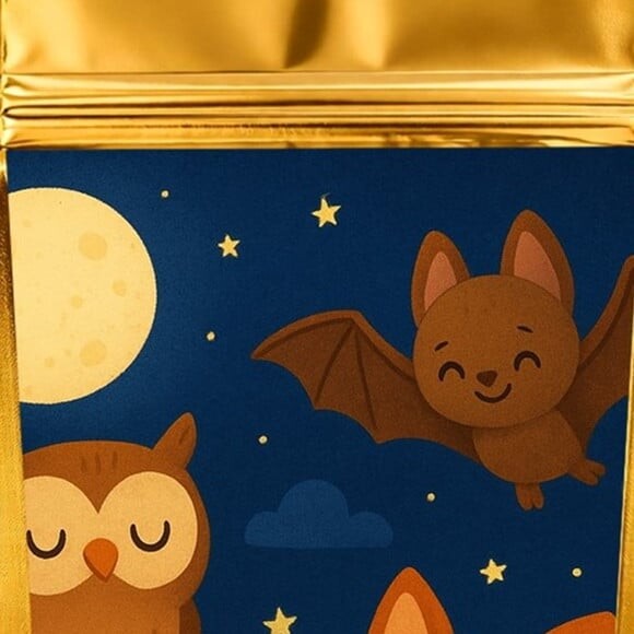 Saco Festa Metalizado Dourado 13x20 Animais Noturnos