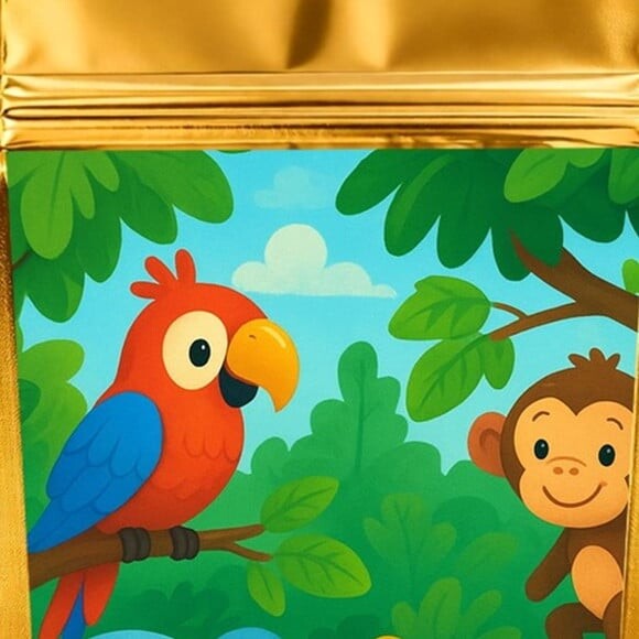 Saco Festa Metalizado Dourado 13x20 Animais Tropicais