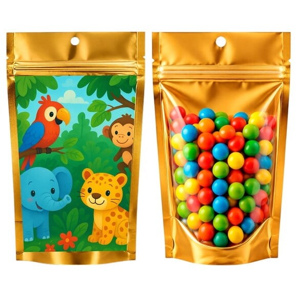 Saco Festa Metalizado Dourado 13x20 Animais Tropicais