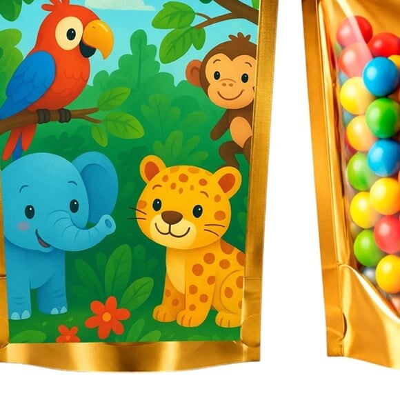 Saco Festa Metalizado Dourado 13x20 Animais Tropicais