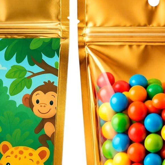 Saco Festa Metalizado Dourado 13x20 Animais Tropicais
