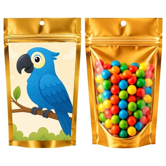 Saco Festa Metalizado Dourado 13x20 Arara Azul