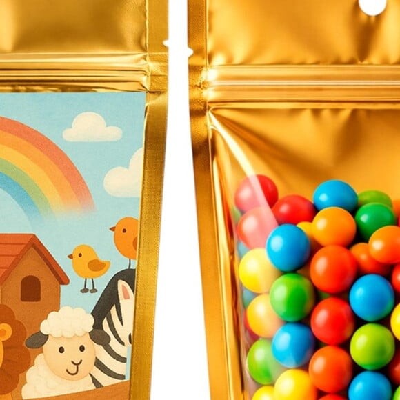 Saco Festa Metalizado Dourado 13x20 Arca de Noé