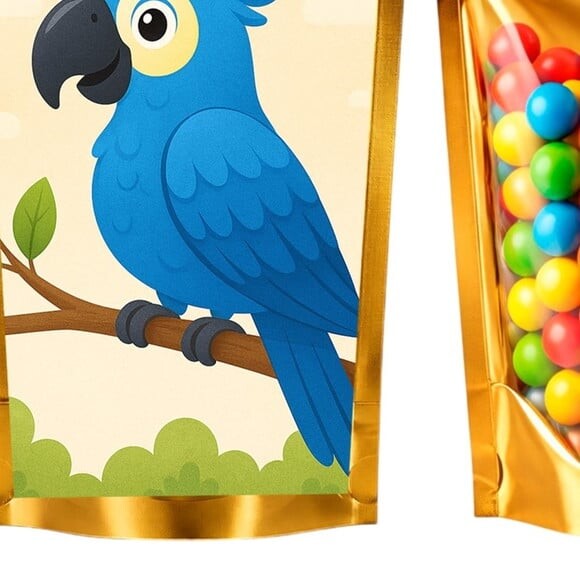 Saco Festa Metalizado Dourado 13x20 Arara Azul