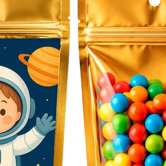 Saco Festa Metalizado Dourado 13x20 Astronauta