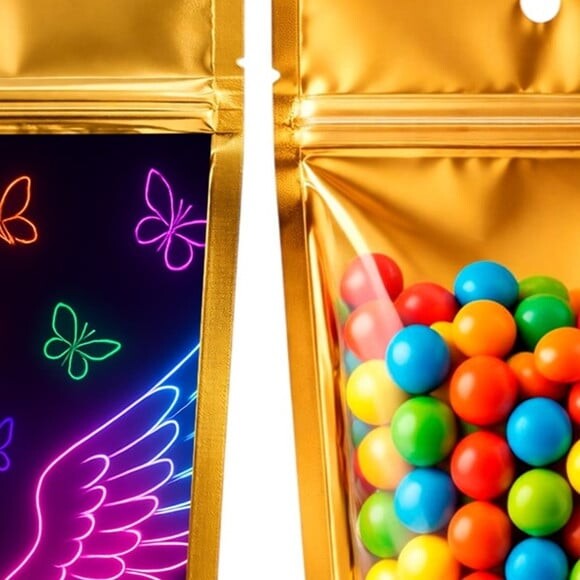 Saco Festa Metalizado Dourado 13x20 Asas Neon
