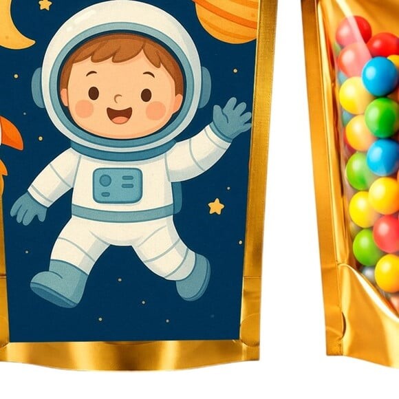 Saco Festa Metalizado Dourado 13x20 Astronauta