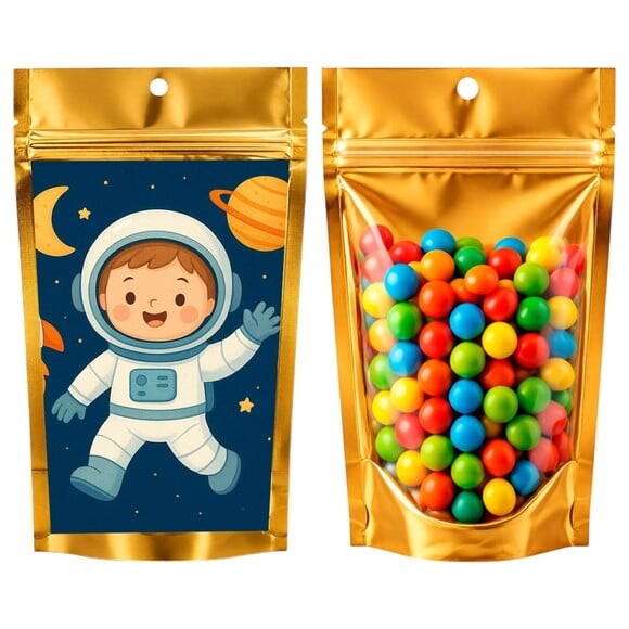 Saco Festa Metalizado Dourado 13x20 Astronauta