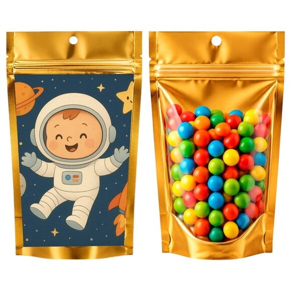 Saco Festa Metalizado Dourado 13x20 Astronauta Baby