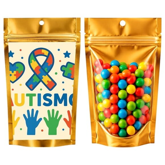 Saco Festa Metalizado Dourado 13x20 Autismo