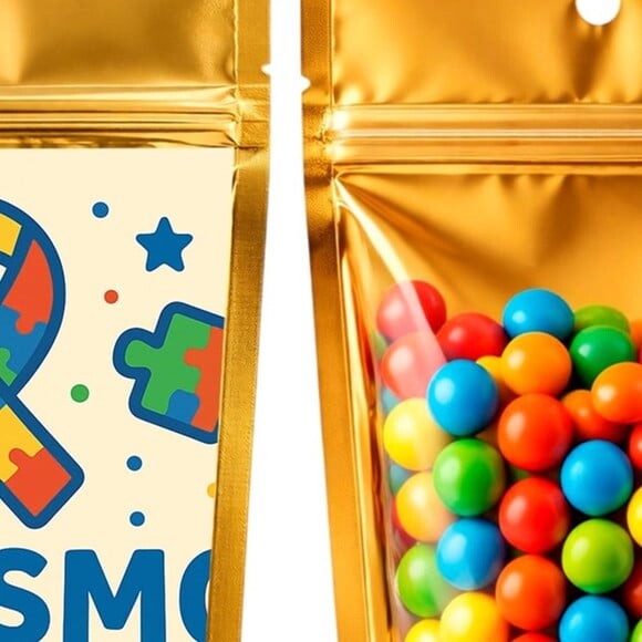 Saco Festa Metalizado Dourado 13x20 Autismo