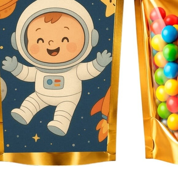 Saco Festa Metalizado Dourado 13x20 Astronauta Baby