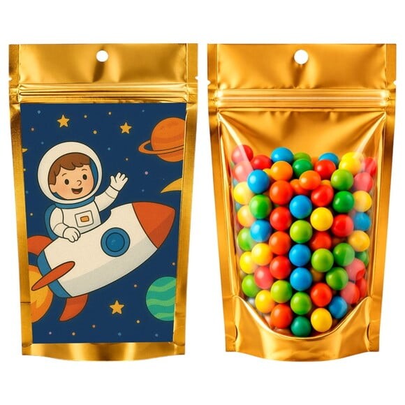 Saco Festa Metalizado Dourado 13x20 Aventura Espacial