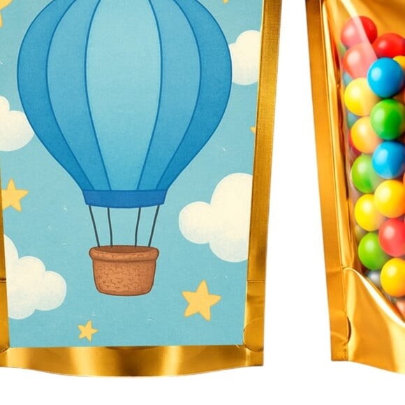 Saco Festa Metalizado Dourado 13x20 Balão de Ar Azul