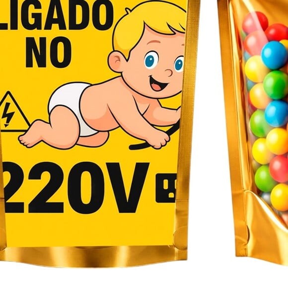 Saco Festa Metalizado Dourado 13x20 Bebê Ligado no 220v