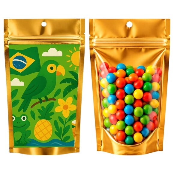 Saco Festa Metalizado Dourado 13x20 Brasil Verde Amarelo
