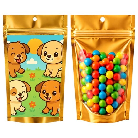 Saco Festa Metalizado Dourado 13x20 Cachorrinhos Baby