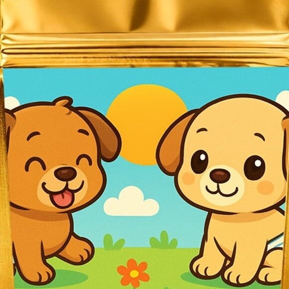 Saco Festa Metalizado Dourado 13x20 Cachorrinhos Baby